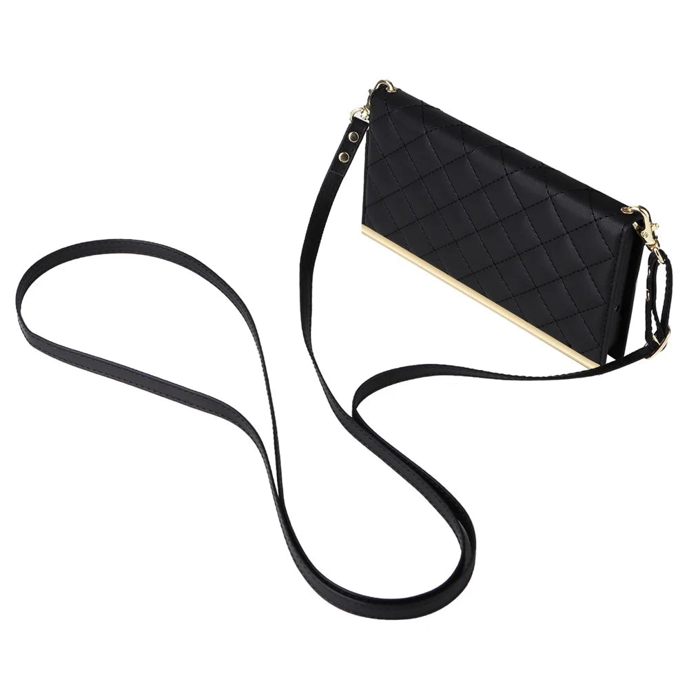 For Samsung Galaxy S21 5G / 4G Case PU Leather Stand Wallet Phone Cover with Shoulder Strap - Black - 5
