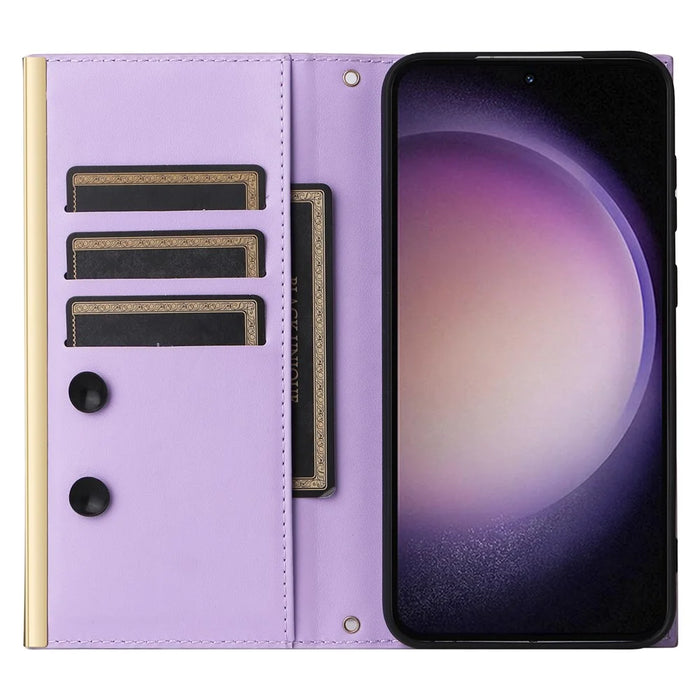 For Samsung Galaxy S23 Leather Case Suction Cup Wallet Flip Phone Cover with Shoulder Strap - Purple - 2
