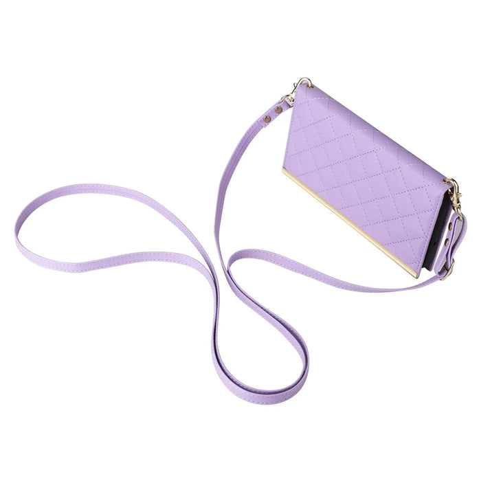 For Samsung Galaxy S23 Leather Case Suction Cup Wallet Flip Phone Cover with Shoulder Strap - Purple - 4