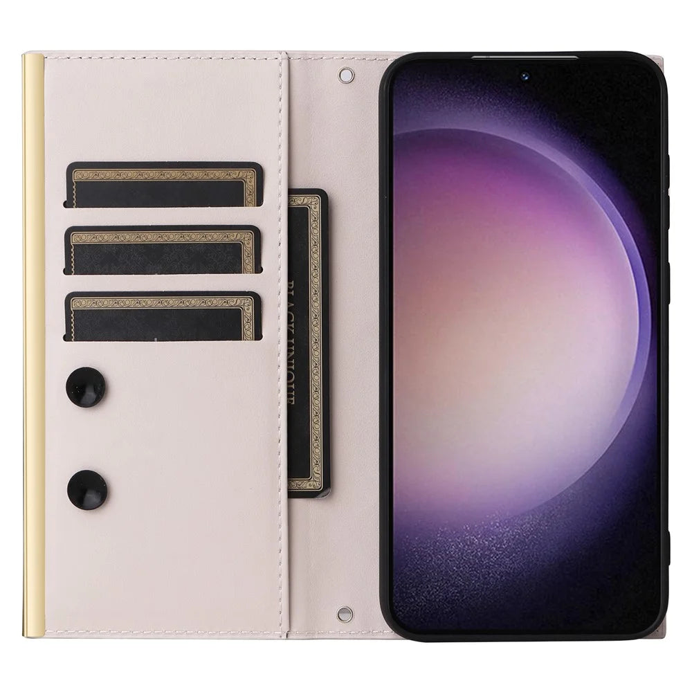 For Samsung Galaxy S23+ Wallet Case Anti-Drop PU Leather Phone Cover with Stand - Beige - 2