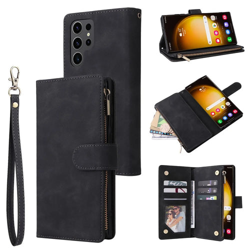 For Samsung Galaxy S24 Ultra Cell Phone Case Multiple Card Slots PU Leather Protection Cover - Black - 1