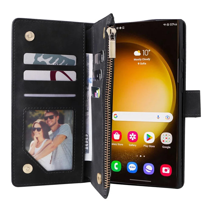 For Samsung Galaxy S24 Ultra Cell Phone Case Multiple Card Slots PU Leather Protection Cover - Black - 3