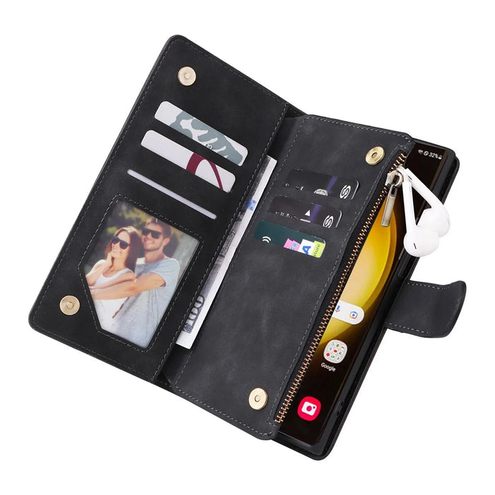 For Samsung Galaxy S24 Ultra Cell Phone Case Multiple Card Slots PU Leather Protection Cover - Black - 4
