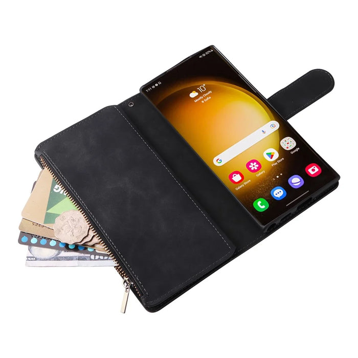 For Samsung Galaxy S24 Ultra Cell Phone Case Multiple Card Slots PU Leather Protection Cover - Black - 6