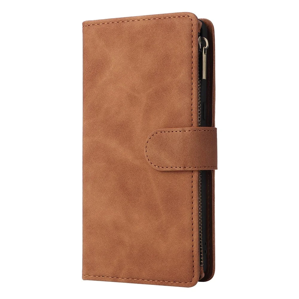 For Google Pixel 8a Cell Phone Case Zipper Wallet Card Holder Leather Drop-proof Cover - Brown - 7