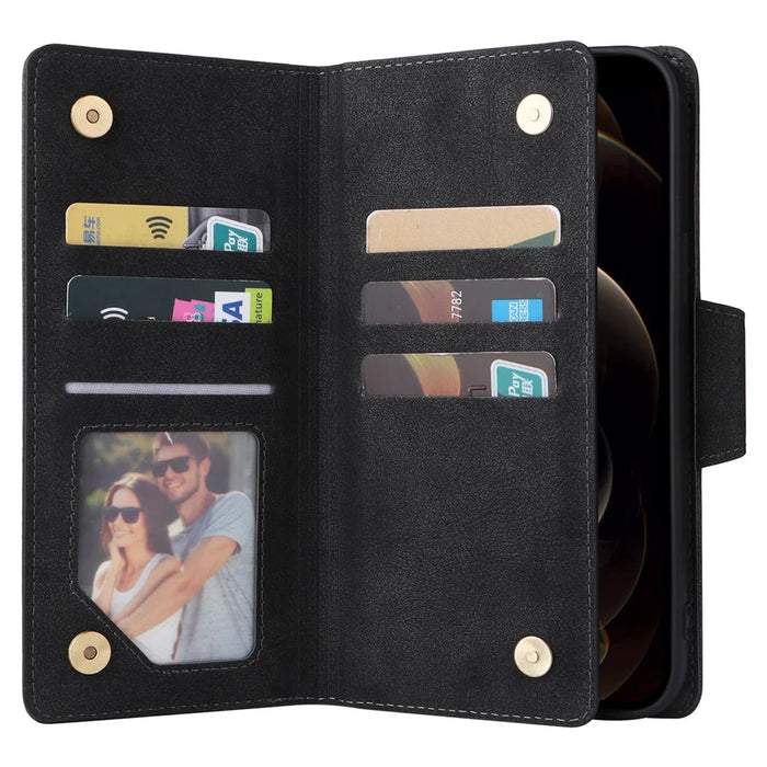 For iPhone 12 Pro Max Case Rivet Decor PU Leather Wallet Flip Phone Cover - Black - 4