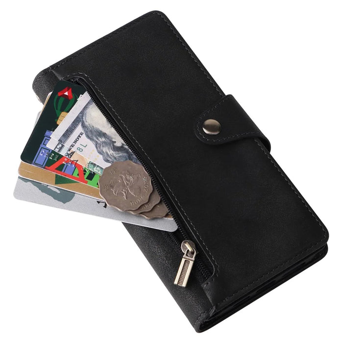 For iPhone 12 Pro Max Case Rivet Decor PU Leather Wallet Flip Phone Cover - Black - 5