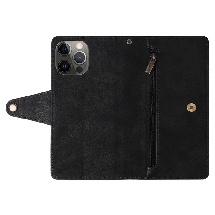 For iPhone 12 Pro Max Case Rivet Decor PU Leather Wallet Flip Phone Cover - Black - 6