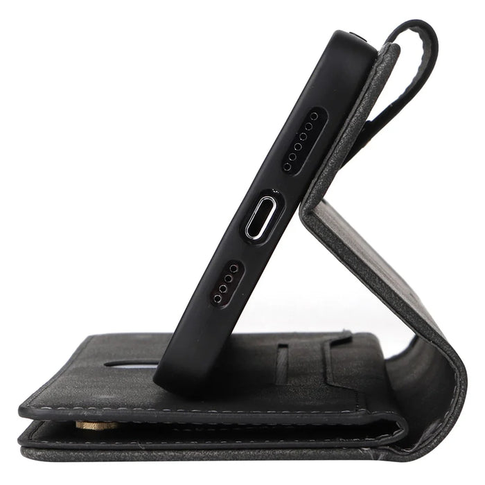 For iPhone 12 Pro Max Case Rivet Decor PU Leather Wallet Flip Phone Cover - Black - 7