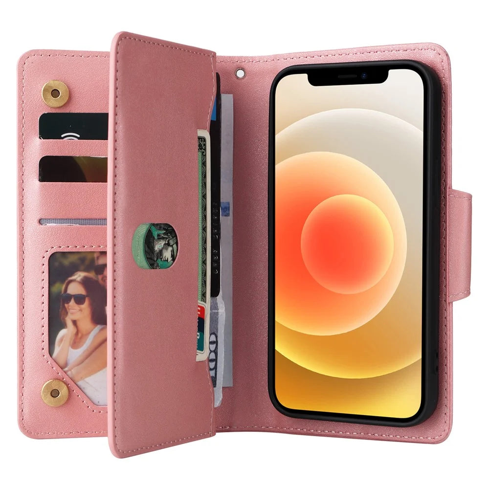 For iPhone 12 mini Shockproof Case Rivet Decor PU Leather Phone Cover - Rose Gold - 2