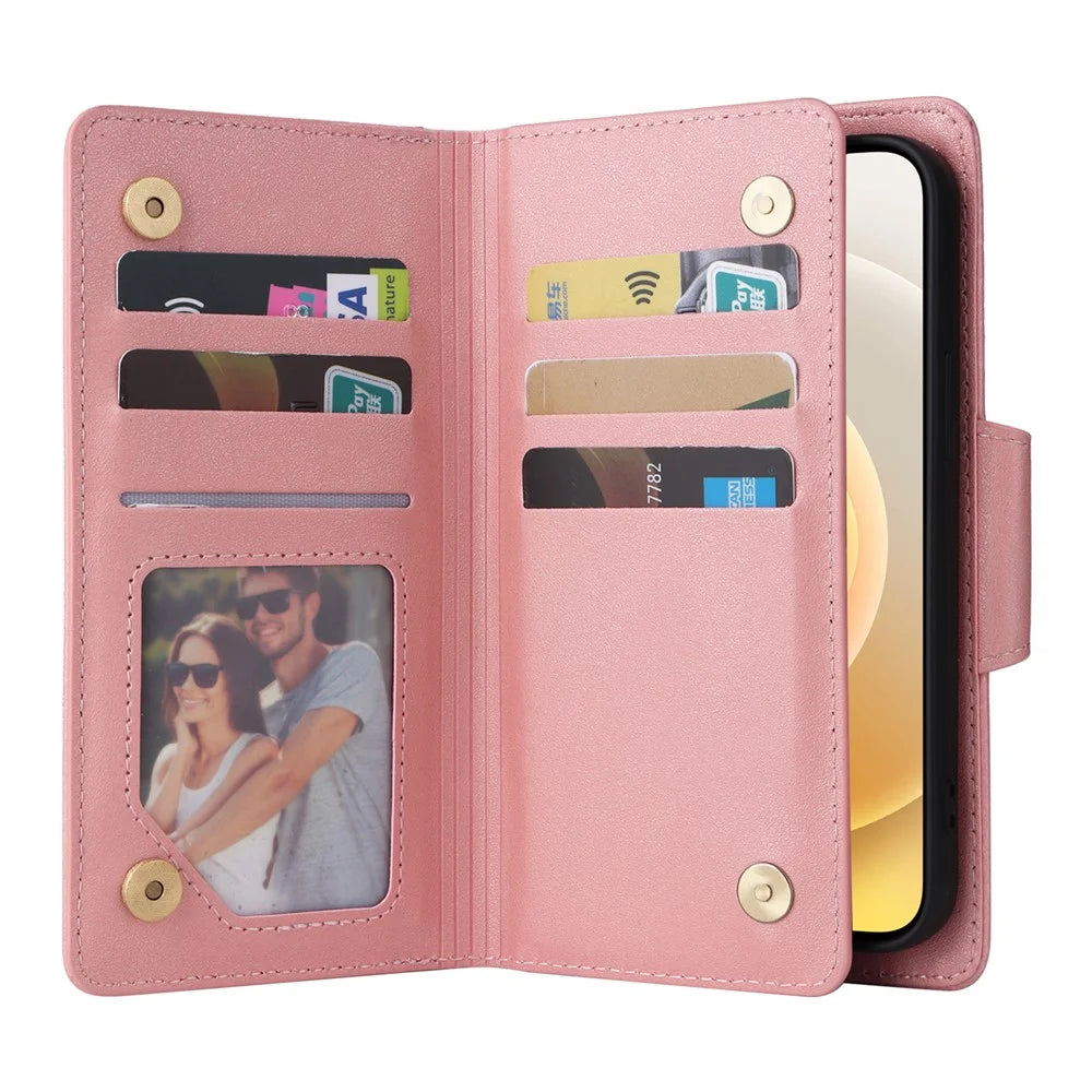 For iPhone 12 mini Shockproof Case Rivet Decor PU Leather Phone Cover - Rose Gold - 4