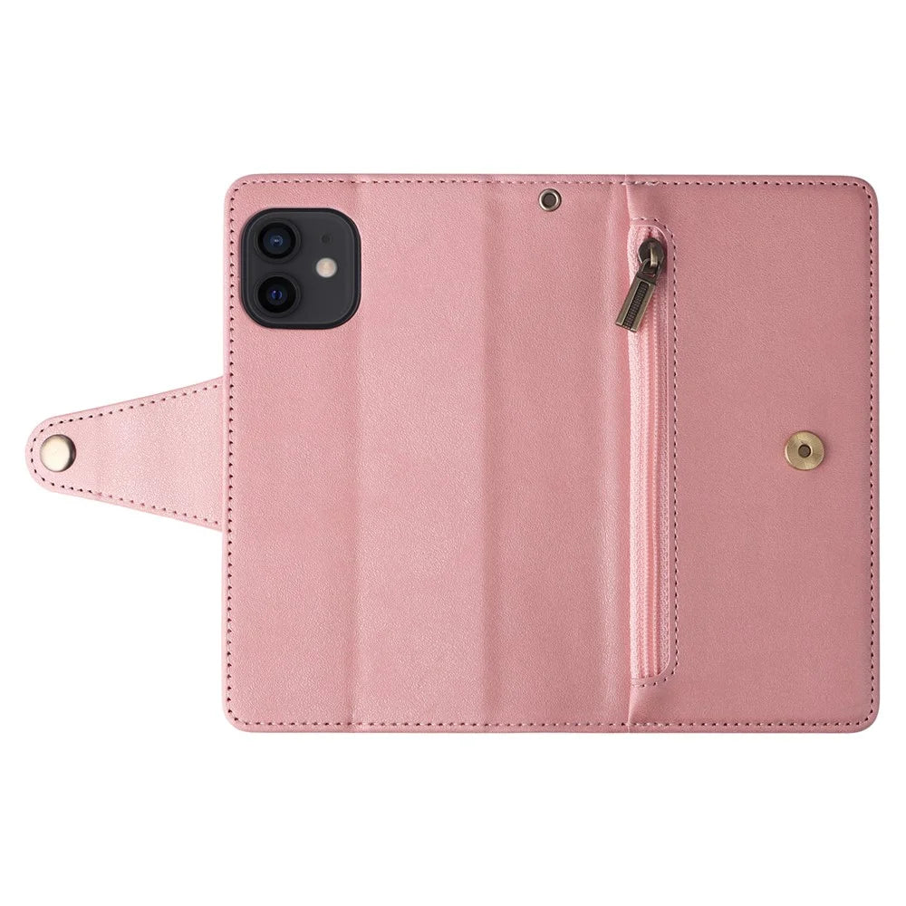 For iPhone 12 mini Shockproof Case Rivet Decor PU Leather Phone Cover - Rose Gold - 6
