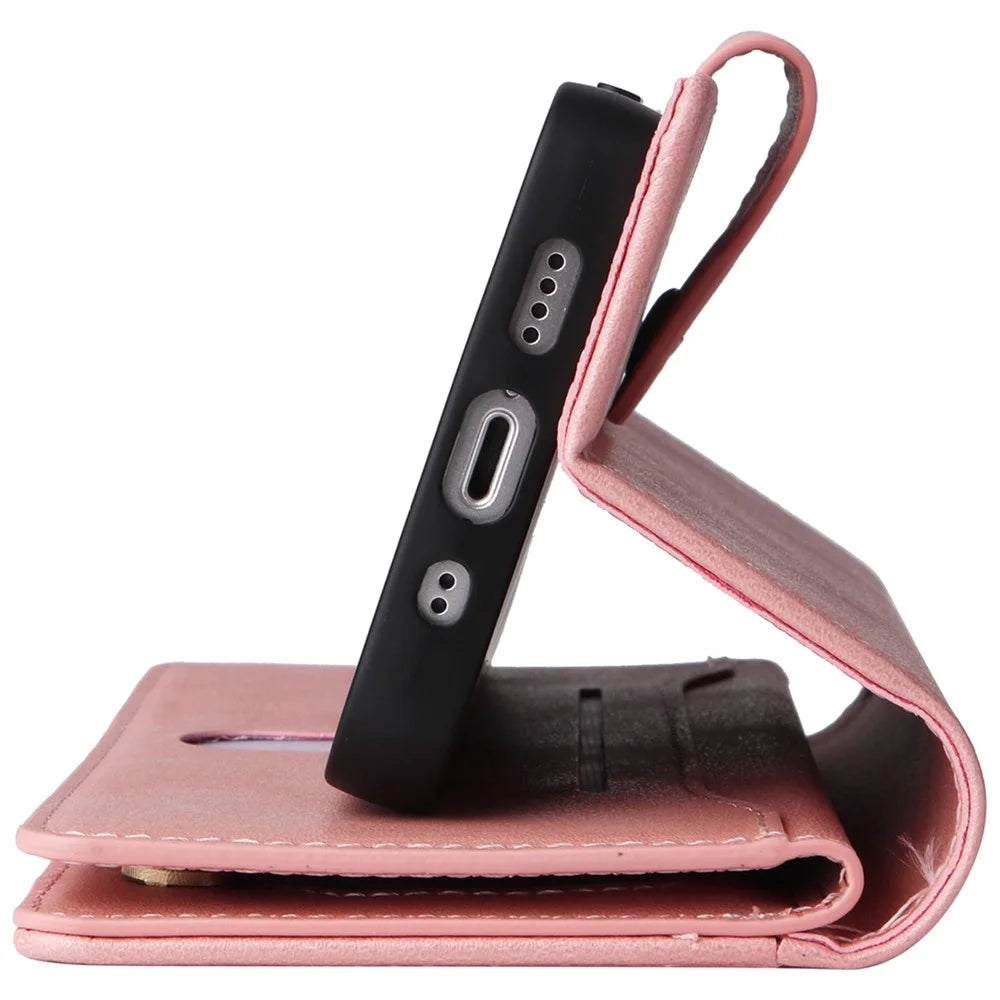 For iPhone 12 mini Shockproof Case Rivet Decor PU Leather Phone Cover - Rose Gold - 7