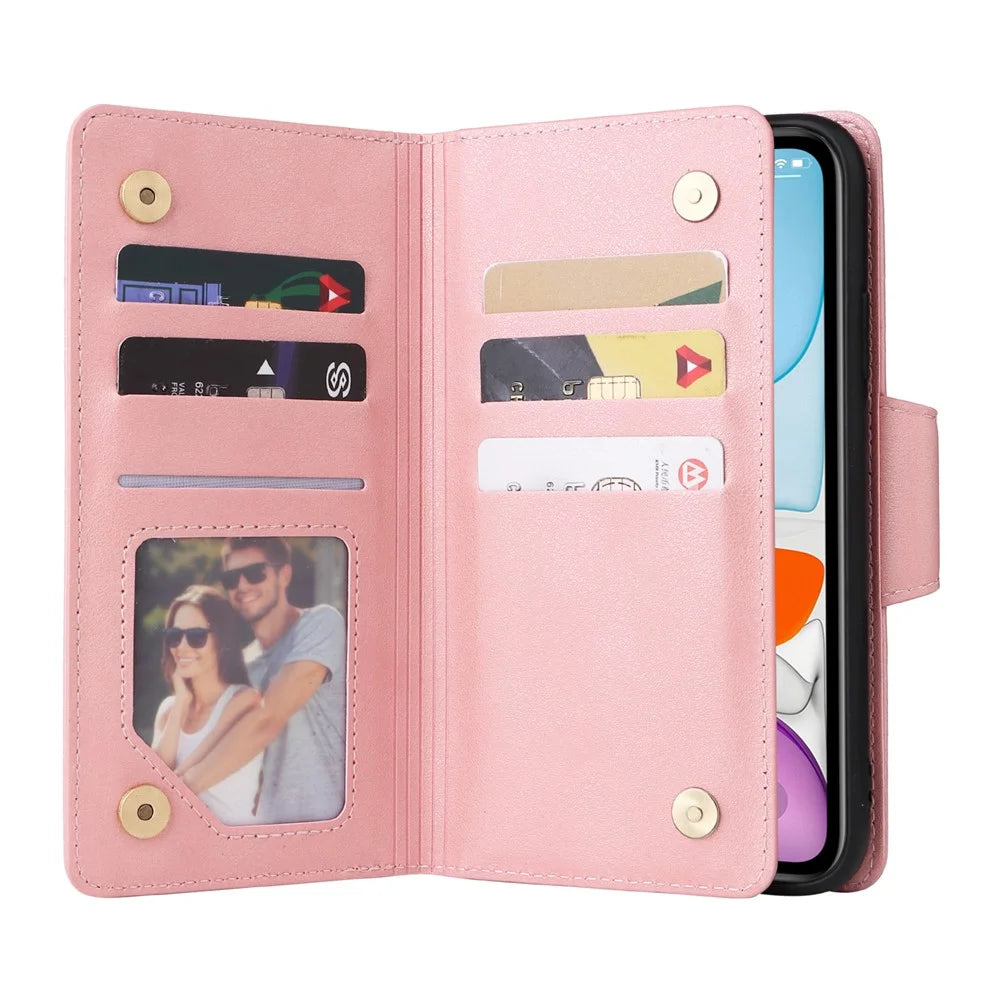 For iPhone 11 Case PU Leather Stand Phone Cover with Rivet Decor - Rose Gold - 3