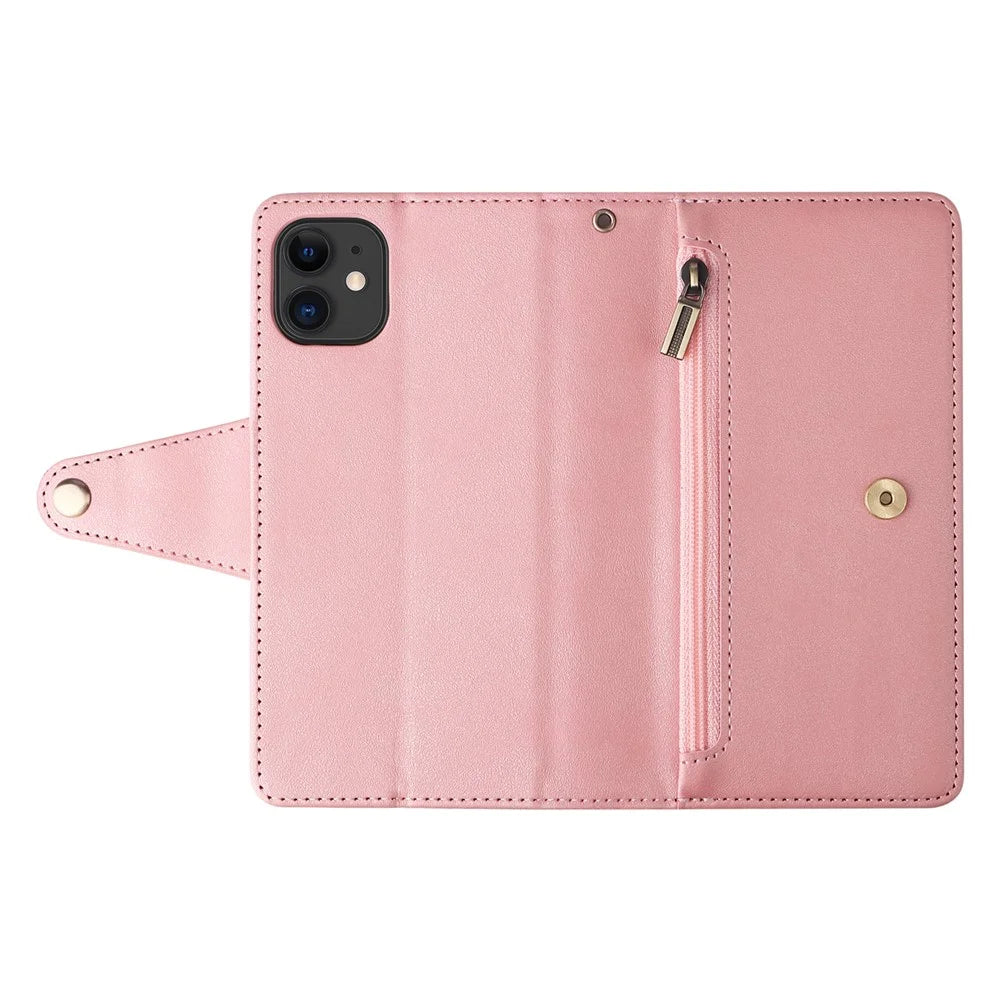 For iPhone 11 Case PU Leather Stand Phone Cover with Rivet Decor - Rose Gold - 4