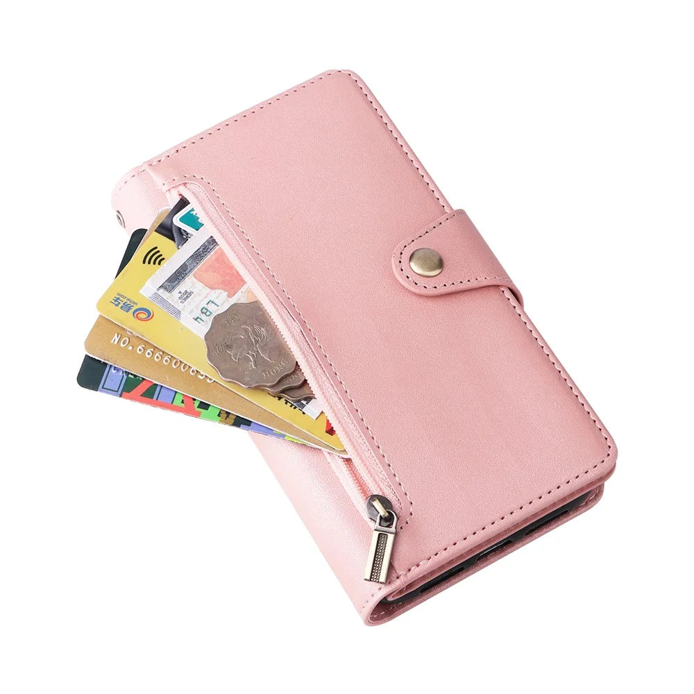 For iPhone 11 Case PU Leather Stand Phone Cover with Rivet Decor - Rose Gold - 6