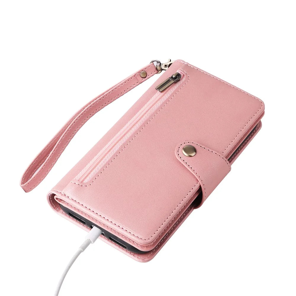 For iPhone 11 Case PU Leather Stand Phone Cover with Rivet Decor - Rose Gold - 7