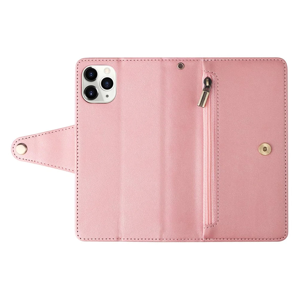 For iPhone 11 Pro Case PU Leather Rivet Decor Stand Flip Phone Cover Wallet - Rose Gold - 4