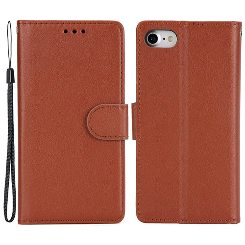 For iPhone 7 / 8 / SE (2020) / SE (2022) Case PU Leather 3 Card Slots Stand Phone Cover - Brown - 1