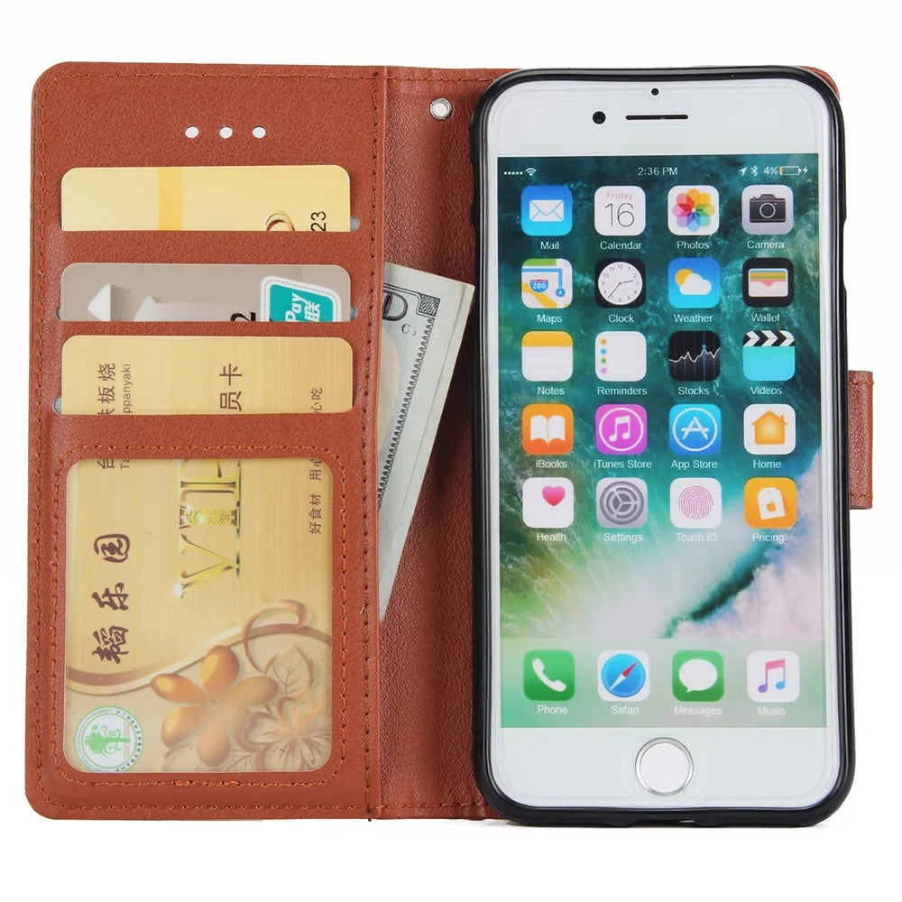 For iPhone 7 / 8 / SE (2020) / SE (2022) Case PU Leather 3 Card Slots Stand Phone Cover - Brown - 2