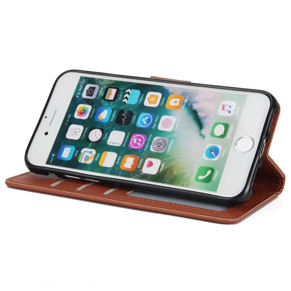 For iPhone 7 / 8 / SE (2020) / SE (2022) Case PU Leather 3 Card Slots Stand Phone Cover - Brown - 3