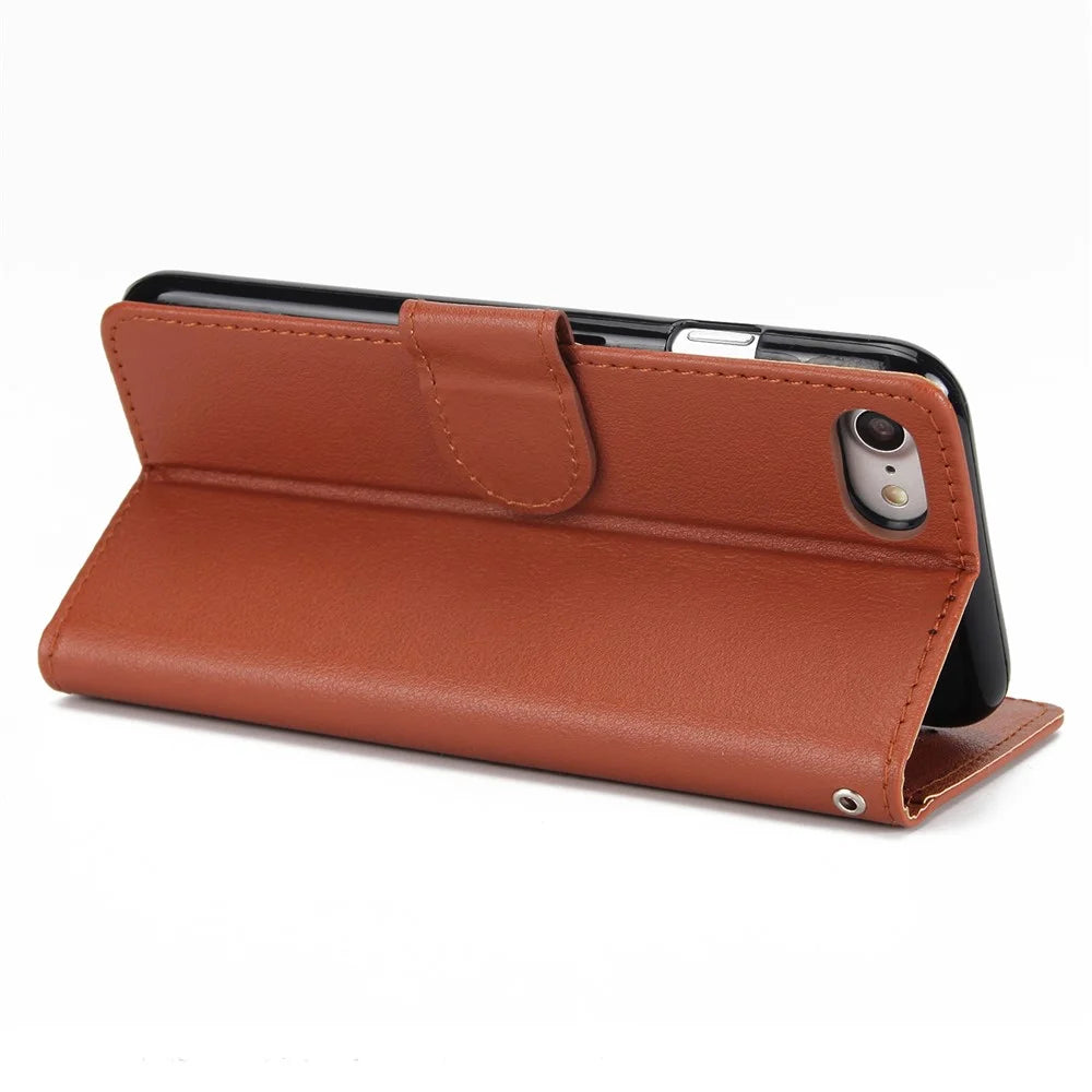 For iPhone 7 / 8 / SE (2020) / SE (2022) Case PU Leather 3 Card Slots Stand Phone Cover - Brown - 4