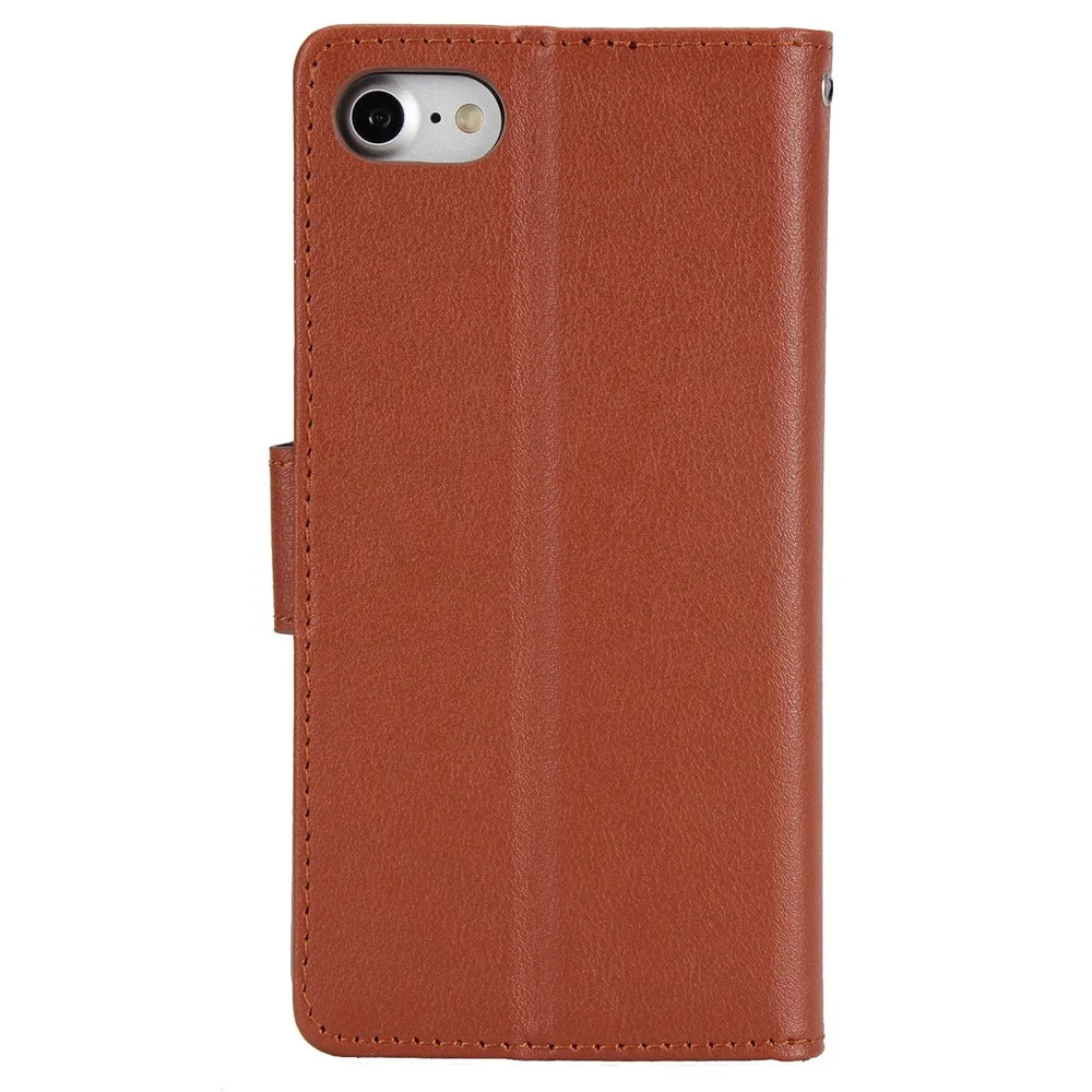 For iPhone 7 / 8 / SE (2020) / SE (2022) Case PU Leather 3 Card Slots Stand Phone Cover - Brown - 7