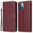 For iPhone 13 mini Case PU Leather Phone Cover with Card Slots Wallet - Wine Red - 1