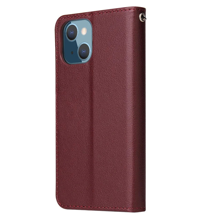For iPhone 13 mini Case PU Leather Phone Cover with Card Slots Wallet - Wine Red - 5