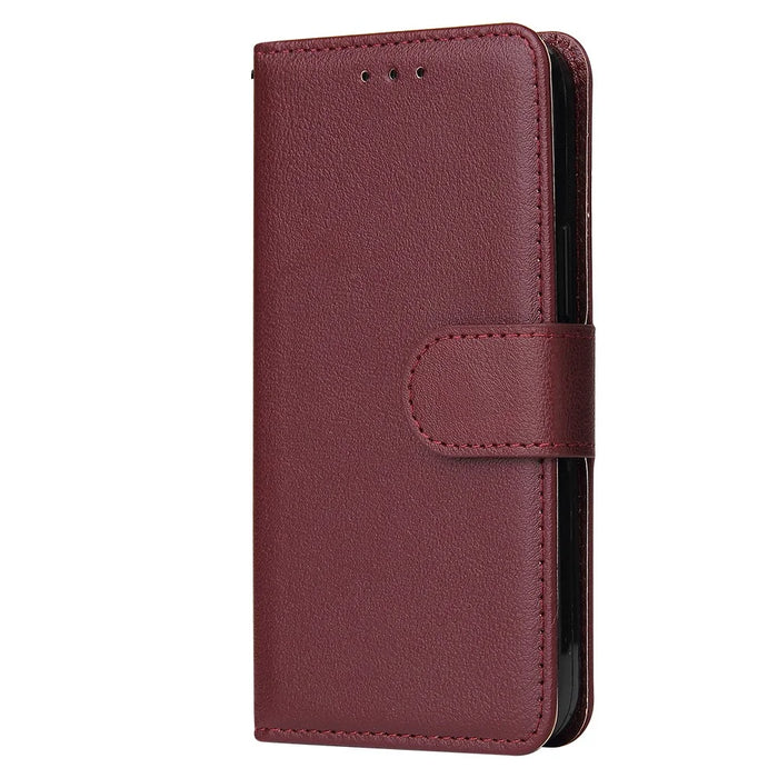 For iPhone 13 mini Case PU Leather Phone Cover with Card Slots Wallet - Wine Red - 6