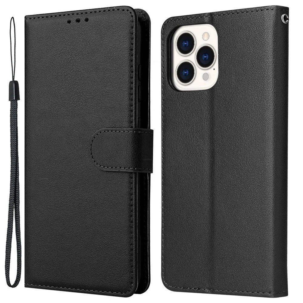 For iPhone 13 Pro Case Wallet PU Leather Flip Protective Phone Cover - Black - 1