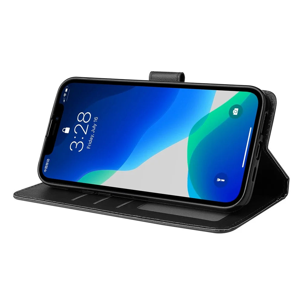 For iPhone 13 Pro Case Wallet PU Leather Flip Protective Phone Cover - Black - 3