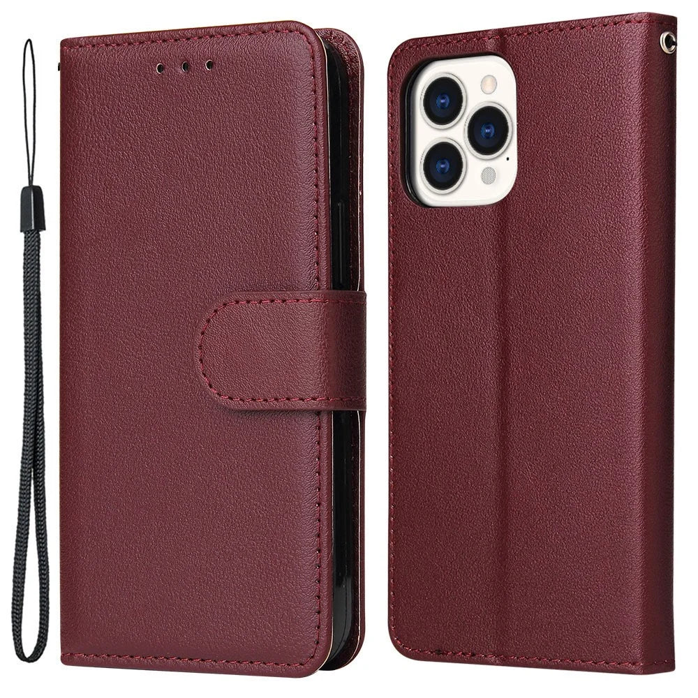 For iPhone 11 Pro Max Case Magnetic PU Leather Stand Flip Phone Cover - Wine Red - 1