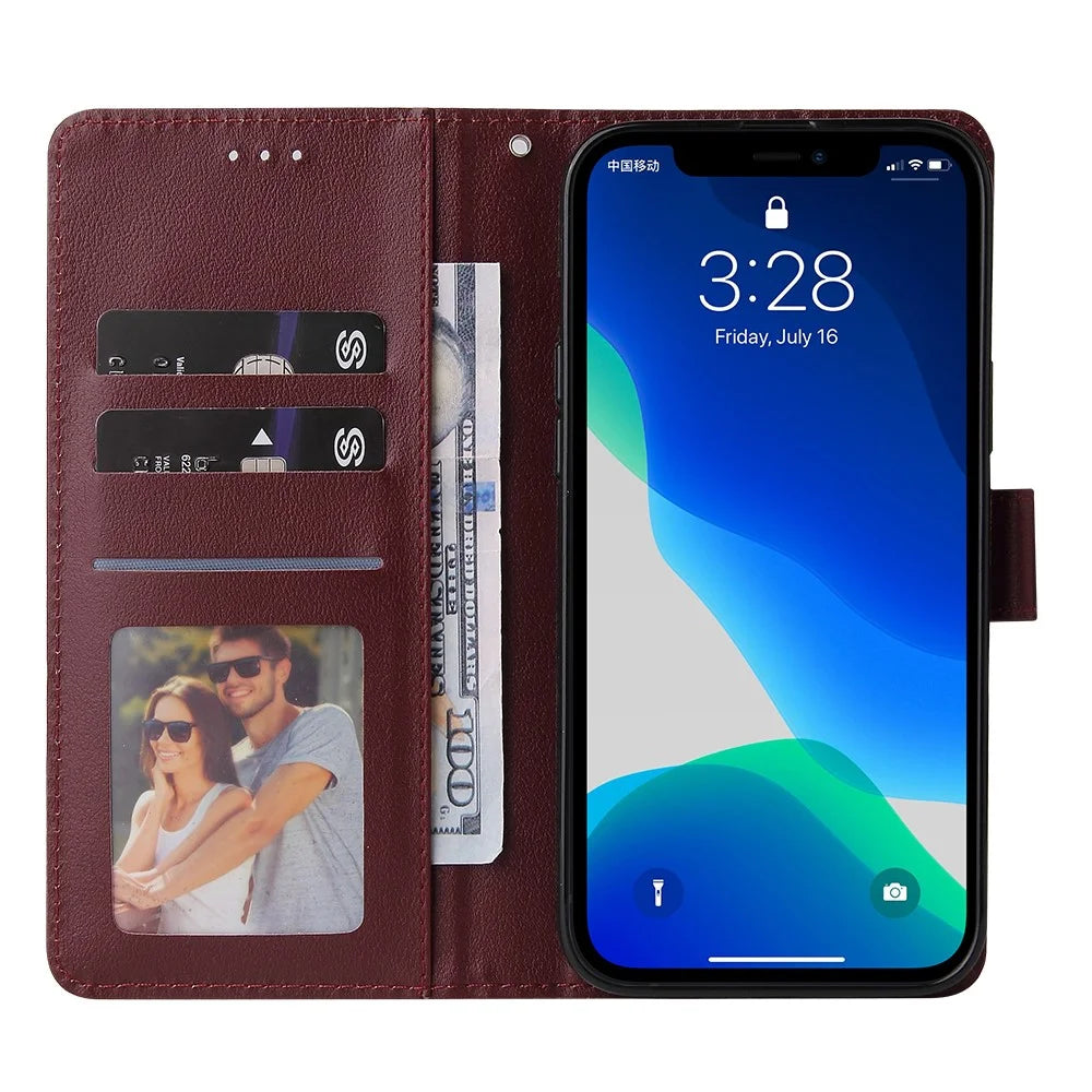 For iPhone 11 Pro Max Case Magnetic PU Leather Stand Flip Phone Cover - Wine Red - 2