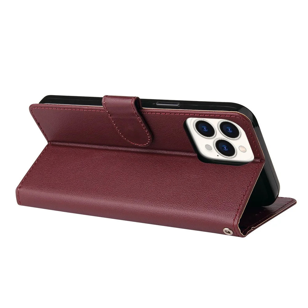 For iPhone 11 Pro Max Case Magnetic PU Leather Stand Flip Phone Cover - Wine Red - 4