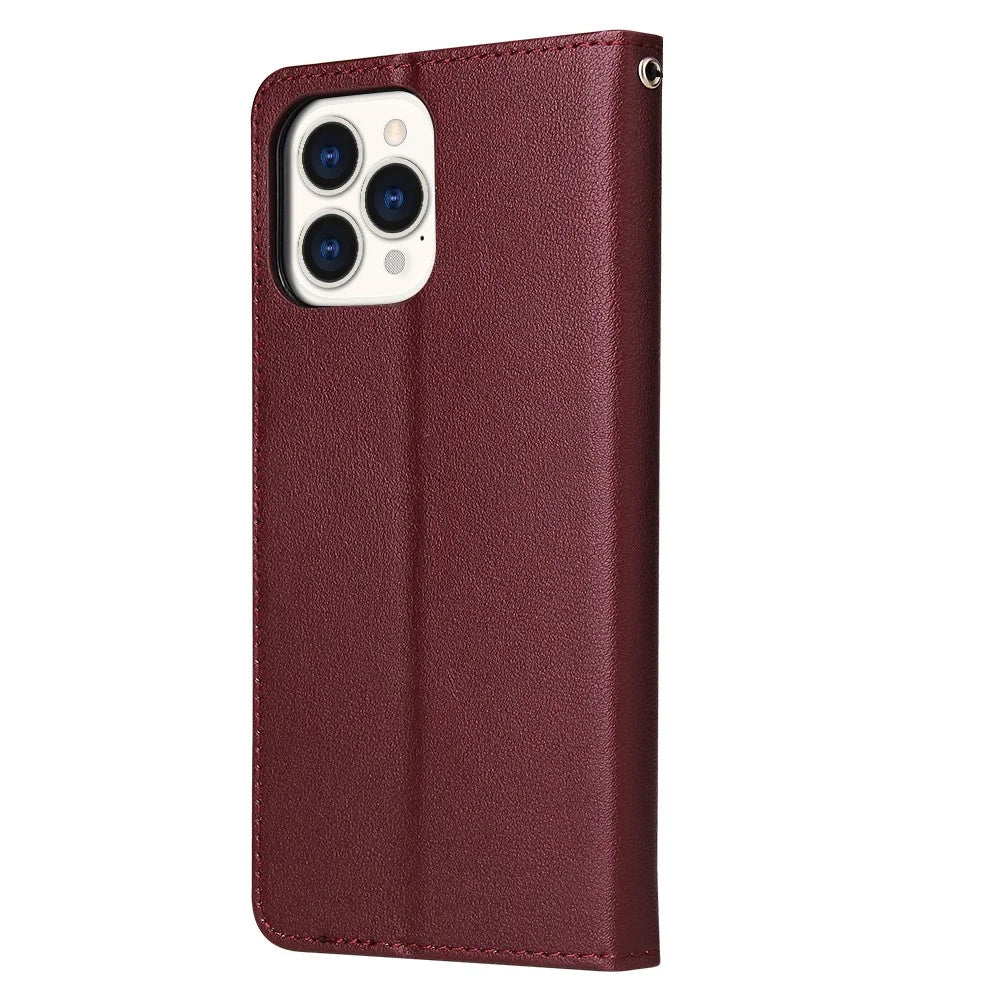 For iPhone 11 Pro Max Case Magnetic PU Leather Stand Flip Phone Cover - Wine Red - 6