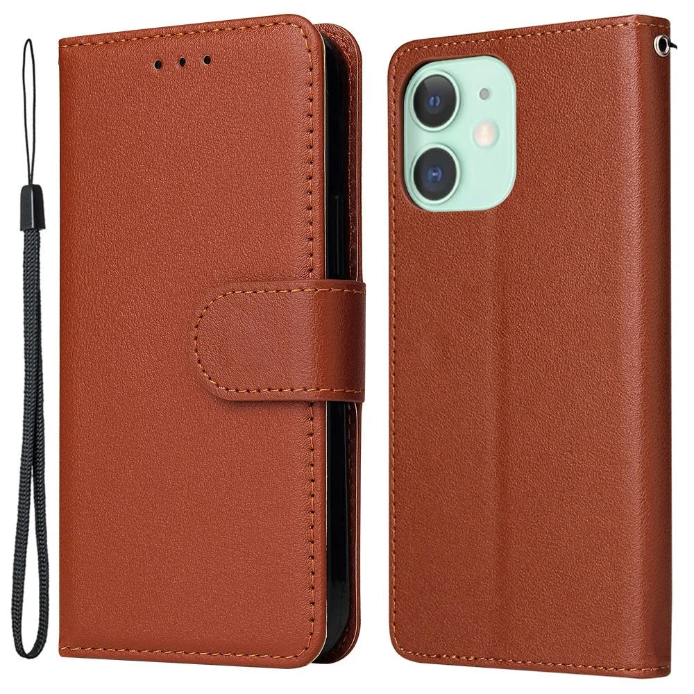 For iPhone 11 Case PU Leather+Shockproof TPU Wallet Phone Cover - Brown - 1