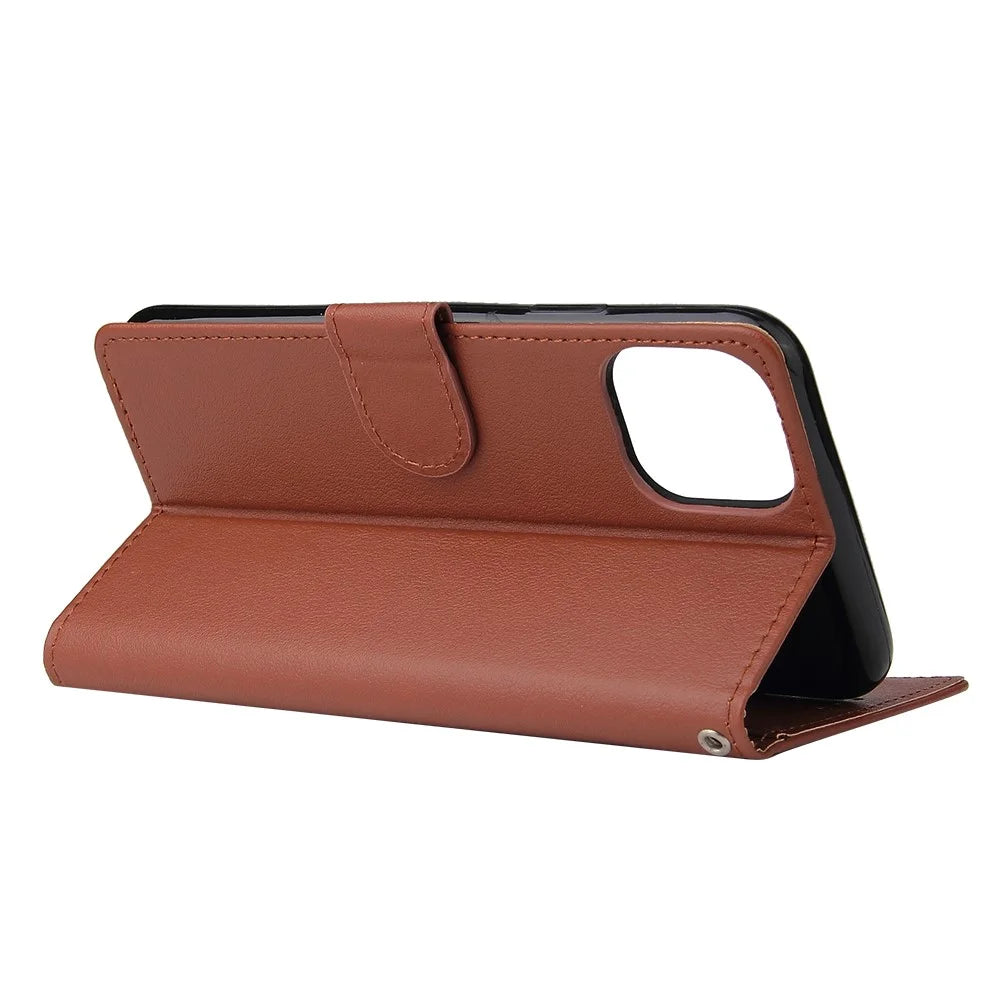 For iPhone 11 Case PU Leather+Shockproof TPU Wallet Phone Cover - Brown - 4