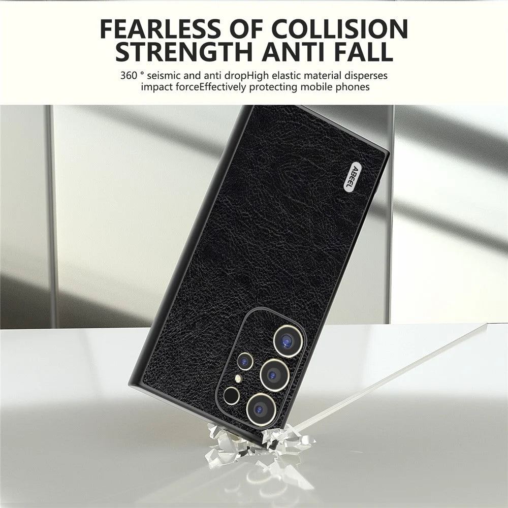 ABEEL For Samsung Galaxy S24 Ultra Case PU Leather Coated PC+TPU Non-Slip Grip Cover - Black - 3
