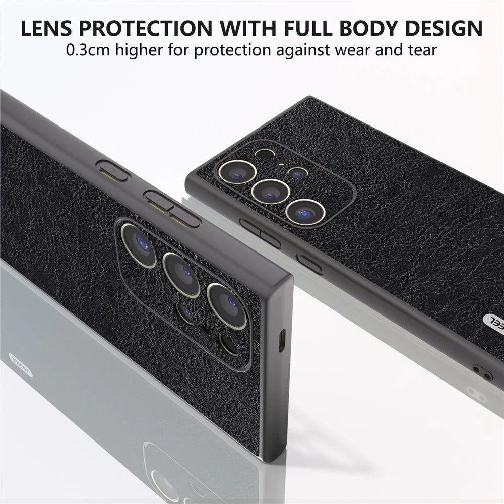 ABEEL For Samsung Galaxy S24 Ultra Case PU Leather Coated PC+TPU Non-Slip Grip Cover - Black - 5