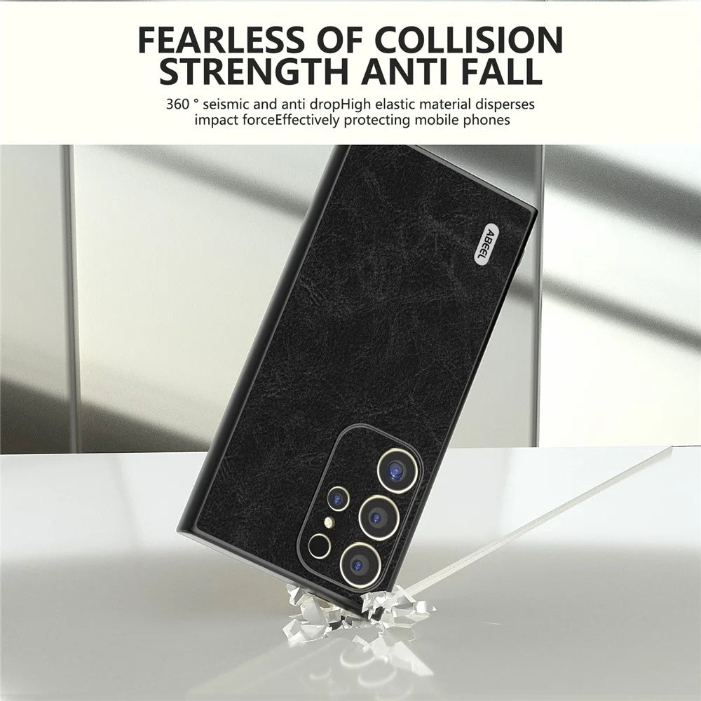 ABEEL For Samsung Galaxy S24 Ultra Case PU+PC+TPU Litchi Texture Anti-Scratch Phone Cover - Black - 3