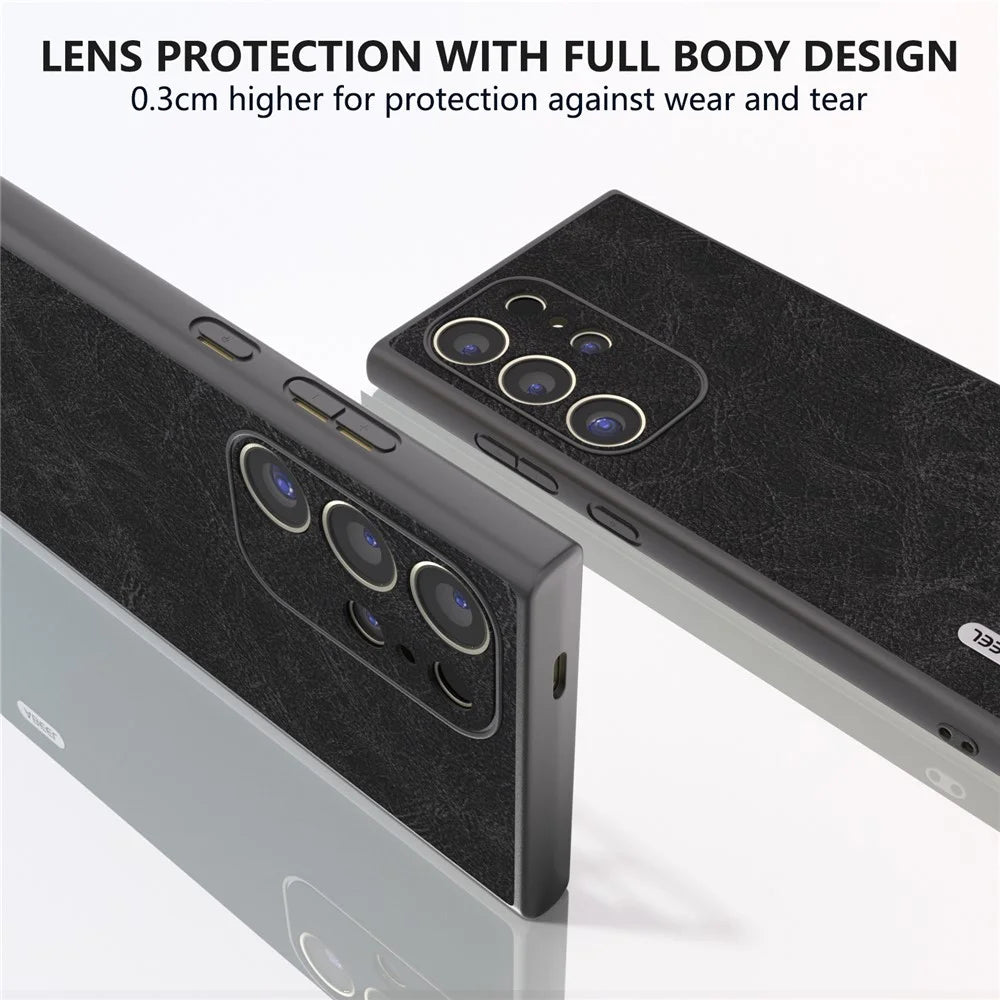 ABEEL For Samsung Galaxy S24 Ultra Case PU+PC+TPU Litchi Texture Anti-Scratch Phone Cover - Black - 5