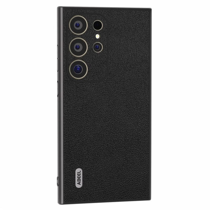 ABEEL For Samsung Galaxy S24 Ultra Case Genuine Cow Leather Litchi Texture Phone Back Cover - Black - 2