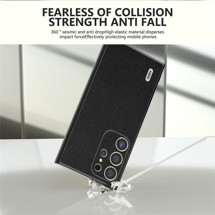 ABEEL For Samsung Galaxy S24 Ultra Case Genuine Cow Leather Litchi Texture Phone Back Cover - Black - 3