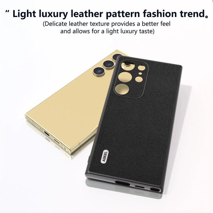 ABEEL For Samsung Galaxy S24 Ultra Case Genuine Cow Leather Litchi Texture Phone Back Cover - Black - 4