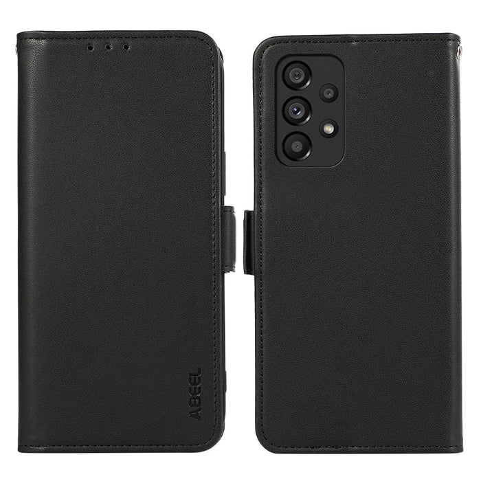 ABEEL For Samsung Galaxy A53 5G Magnetic Phone Case RFID Blocking PU Leather Stand Cover - Black - 1