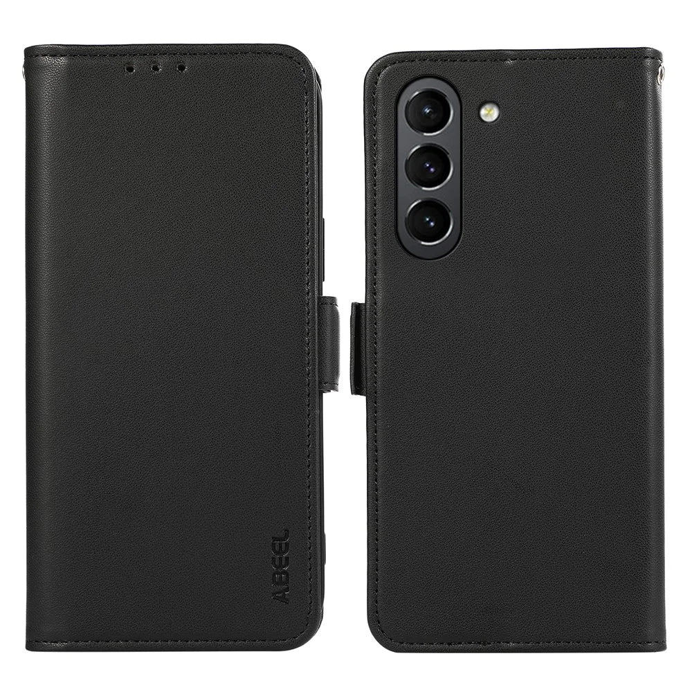 ABEEL RFID Blocking Phone Case for Samsung Galaxy S21 FE 5G Soft PU Leather Wallet Phone Stand Cover - Black - 1