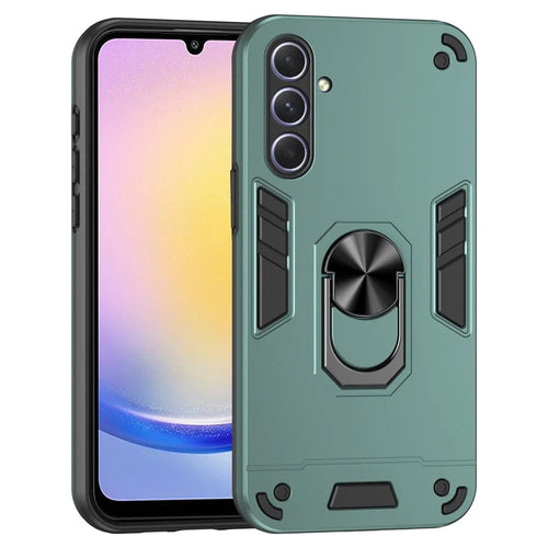 For Samsung Galaxy A25 5G (Global) (161.0 x 76.5 x 8.3mm) Case Kickstand Car Mount Phone Case - Green - 1