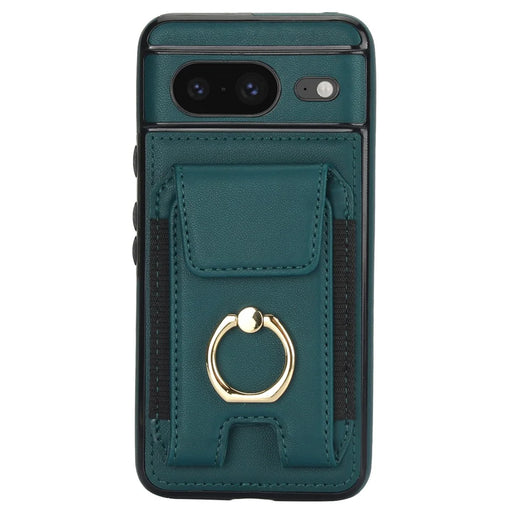 For Google Pixel 8 Case Ring Holder PU Leather+TPU Card Holder Phone Cover - Green - 2