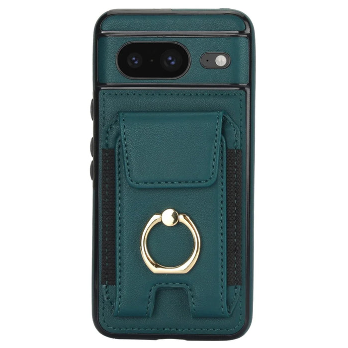 For Google Pixel 8 Case Ring Holder PU Leather+TPU Card Holder Phone Cover - Green - 2